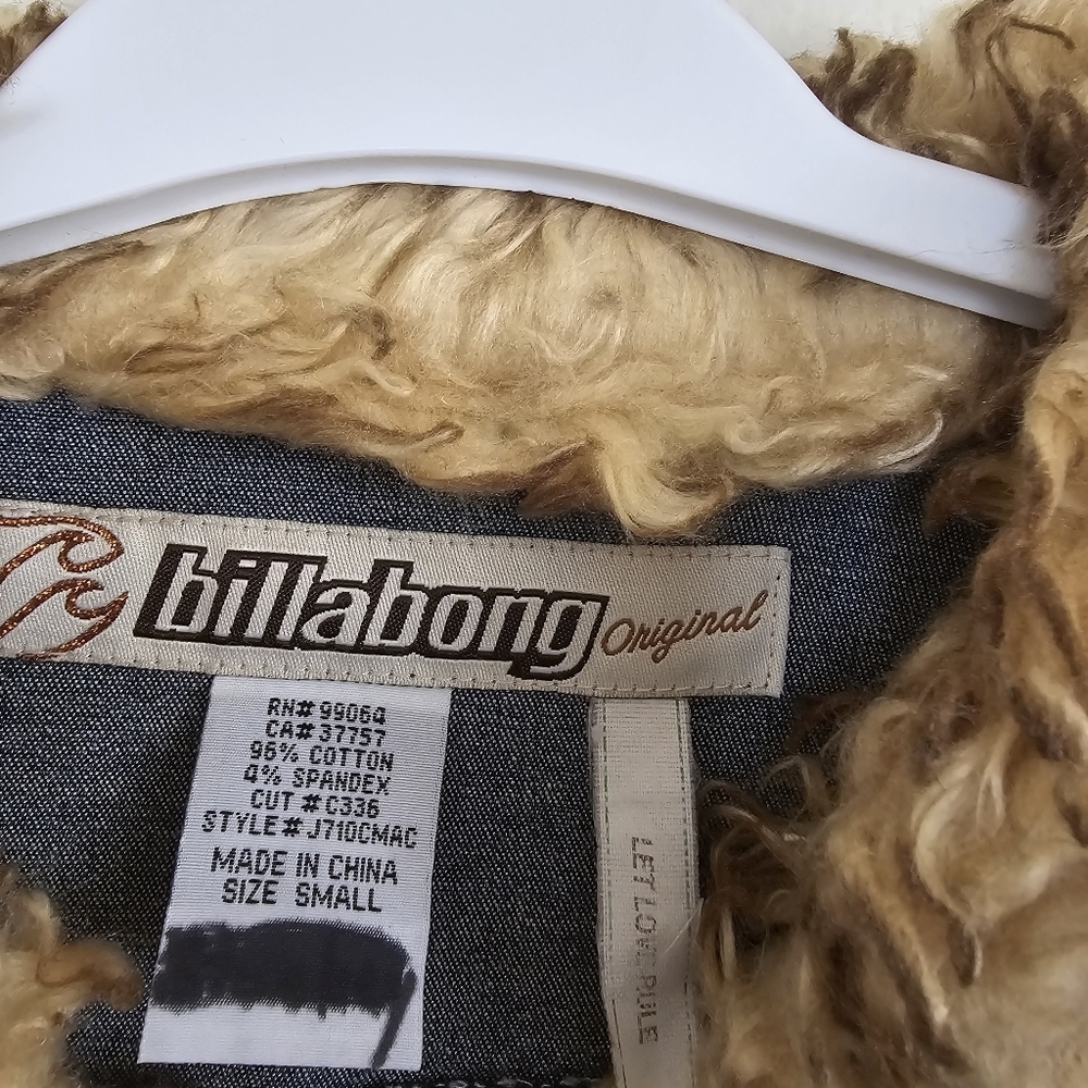 Billabong Vintage Y2K Faux Fur Denim Jacket Small - Picture 4 of 9
